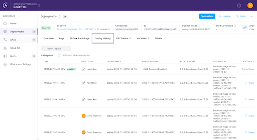 Deploy rollback history Deploy rollback history in Astro