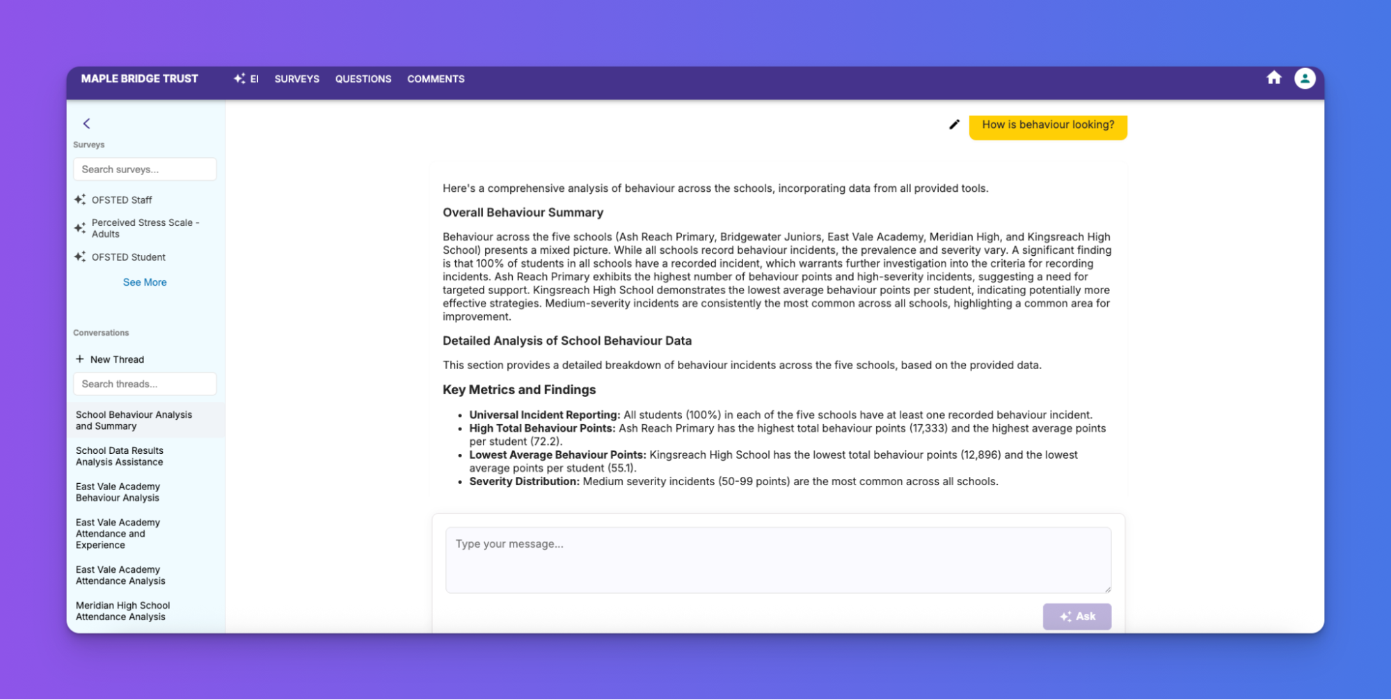 Edu Intelligence's agentic AI interface